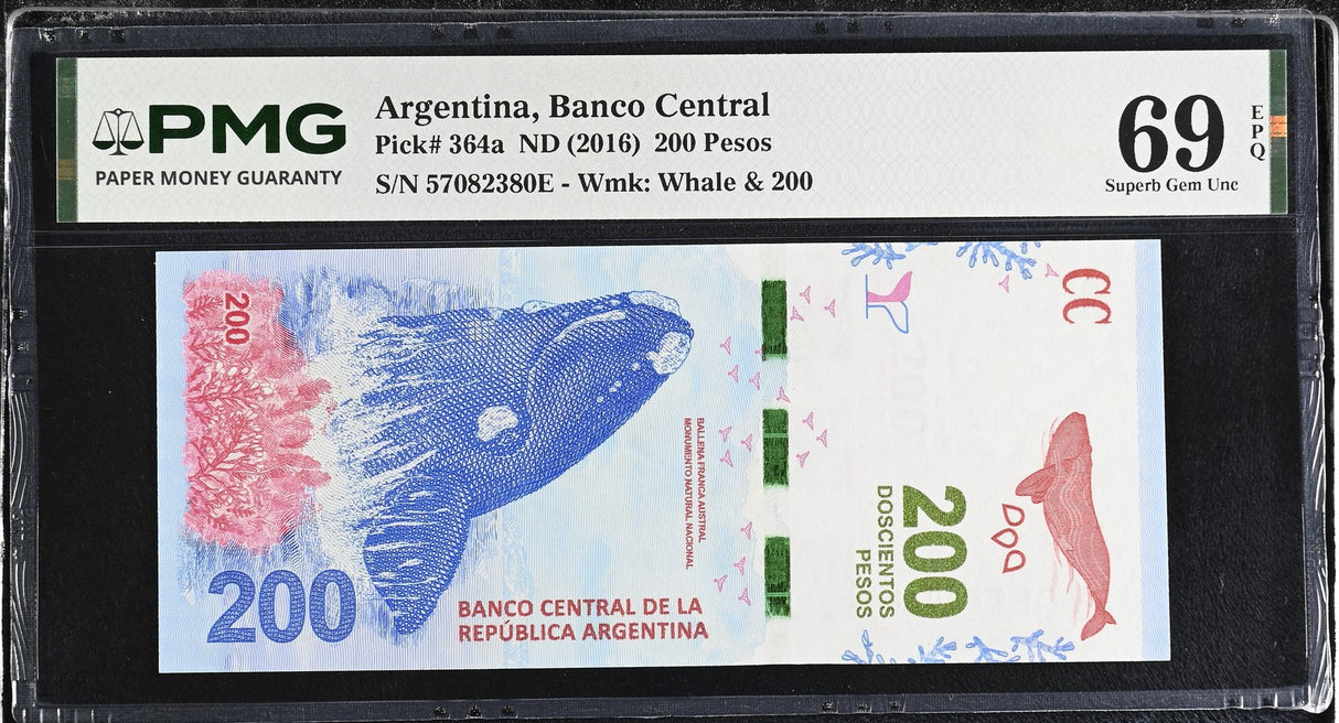 Argentina 200 Pesos ND 2016 P 364 a Superb Gem UNC PMG 69 EPQ TOP POP