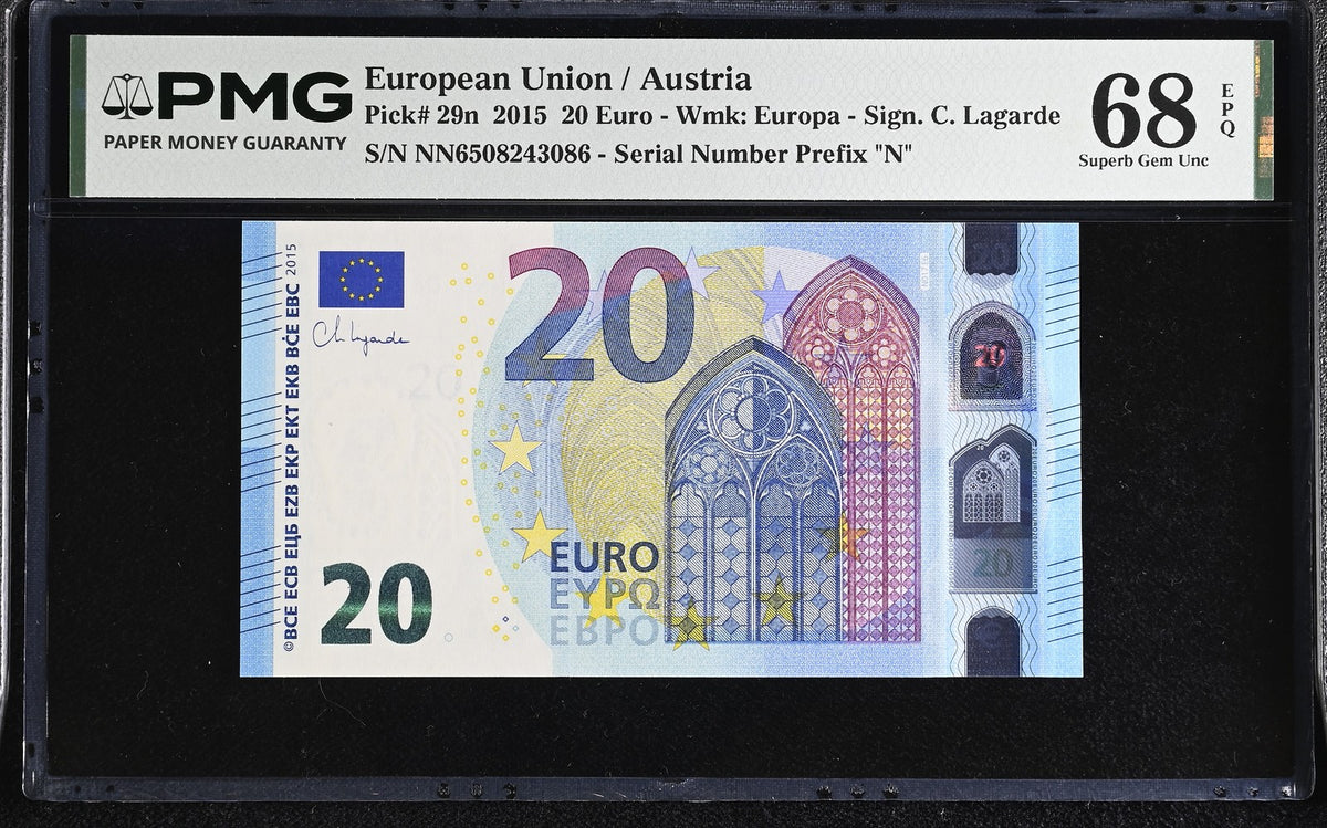 Euro 20 Euro Austria 2015 P 29 n Superb Gem UNC PMG 68 EPQ , WTM Europa