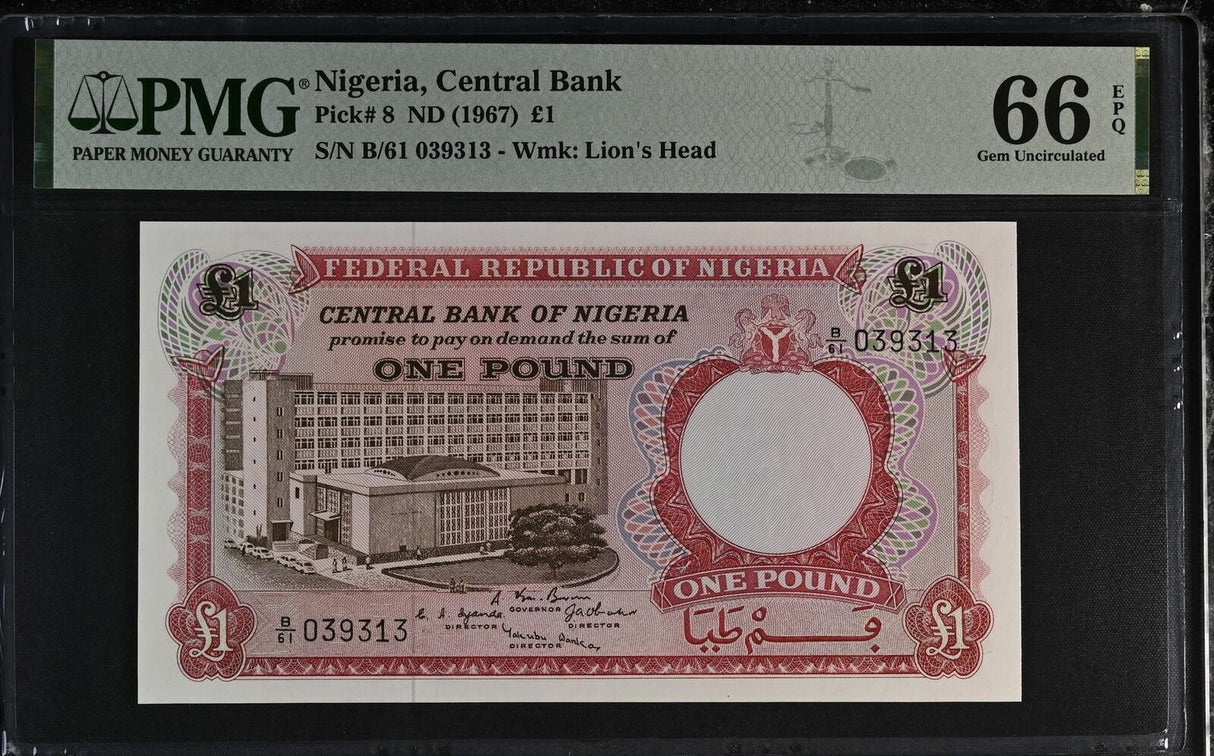 Nigeria 1 Naira ND 1967 P 8 Gem UNC PMG 66 EPQ