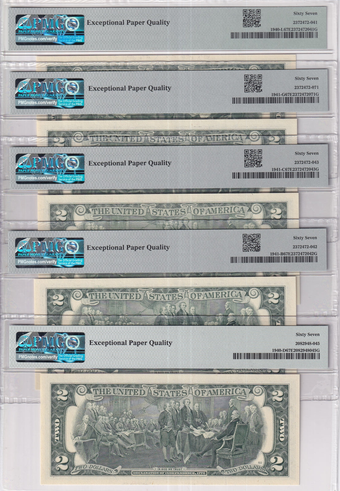 United States SET 5 ,2 Dollars USA FRN Mixed State Superb Gem UNC PMG 67 EPQ