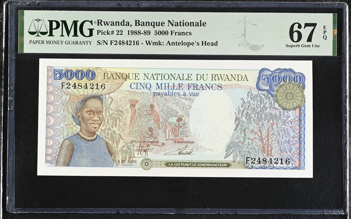 Rwanda 5000 Francs 1988 P 22 Superb Gem UNC PMG 67 EPQ