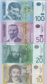 Serbia Set 4 Pcs 10 20 50 100 Dinara RANDOM DATE P 54 55 56 57 AU-UNC