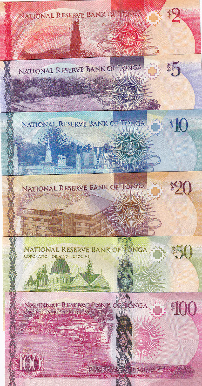 Tonga Set 6 UNC 2 5 10 20 50 100 Pa'anga ND 2015 P 44 45 46 47 48 49