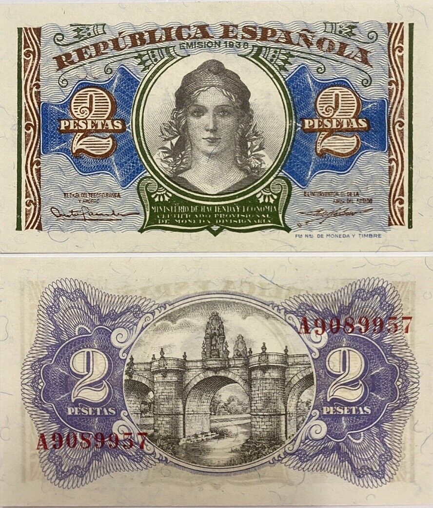 Spain 2 Pesetas 1938 P 95 XF+