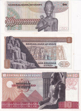 Egypt Set 3 Pcs 1 10 50 Piastres Mixed Years P 43 P 44 P 46 AUnc