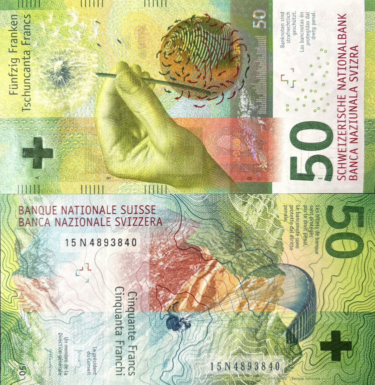 Switzerland 50 Franken 2015 P 77 b Sign Studer & Danthine UNC