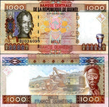 Guinea 1000 Francs 2006 P 40 UNC, Woman, Open pit bauxite mining