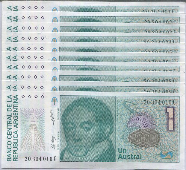 Argentina 1 Austral 1985-90 P 323 UNC Lot 10 PCS