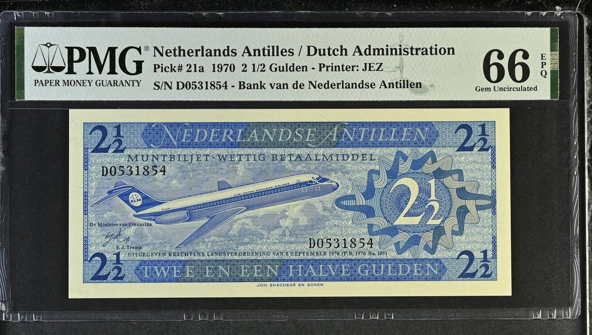Netherlands Antilles 2 1/2 Gulden 1970 P 21 a Gem UNC PMG 66 EPQ