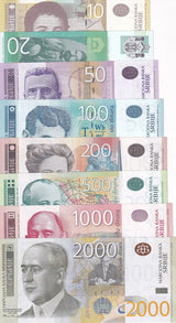 Serbia Set 8 UNC 10 20 50 100 200 500 1000 2000 Dinara Random Year P 54-60 61