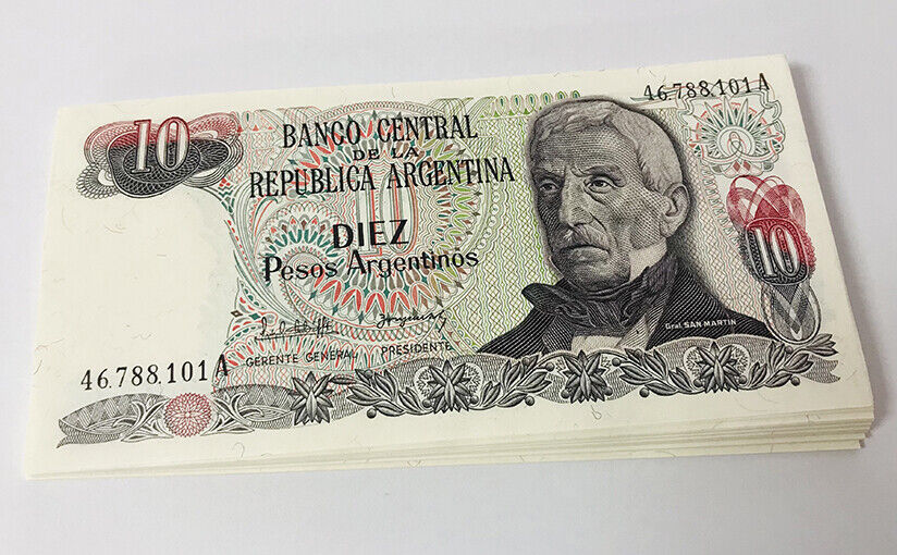 Argentina 10 Pesos ND 1983-1984 P 313 AUnc Lot 25 Pcs 1/4 Bundle