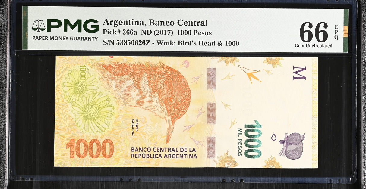 Argentina 1000 Pesos ND 2017 P 366 a Gem UNC PMG 66 EPQ