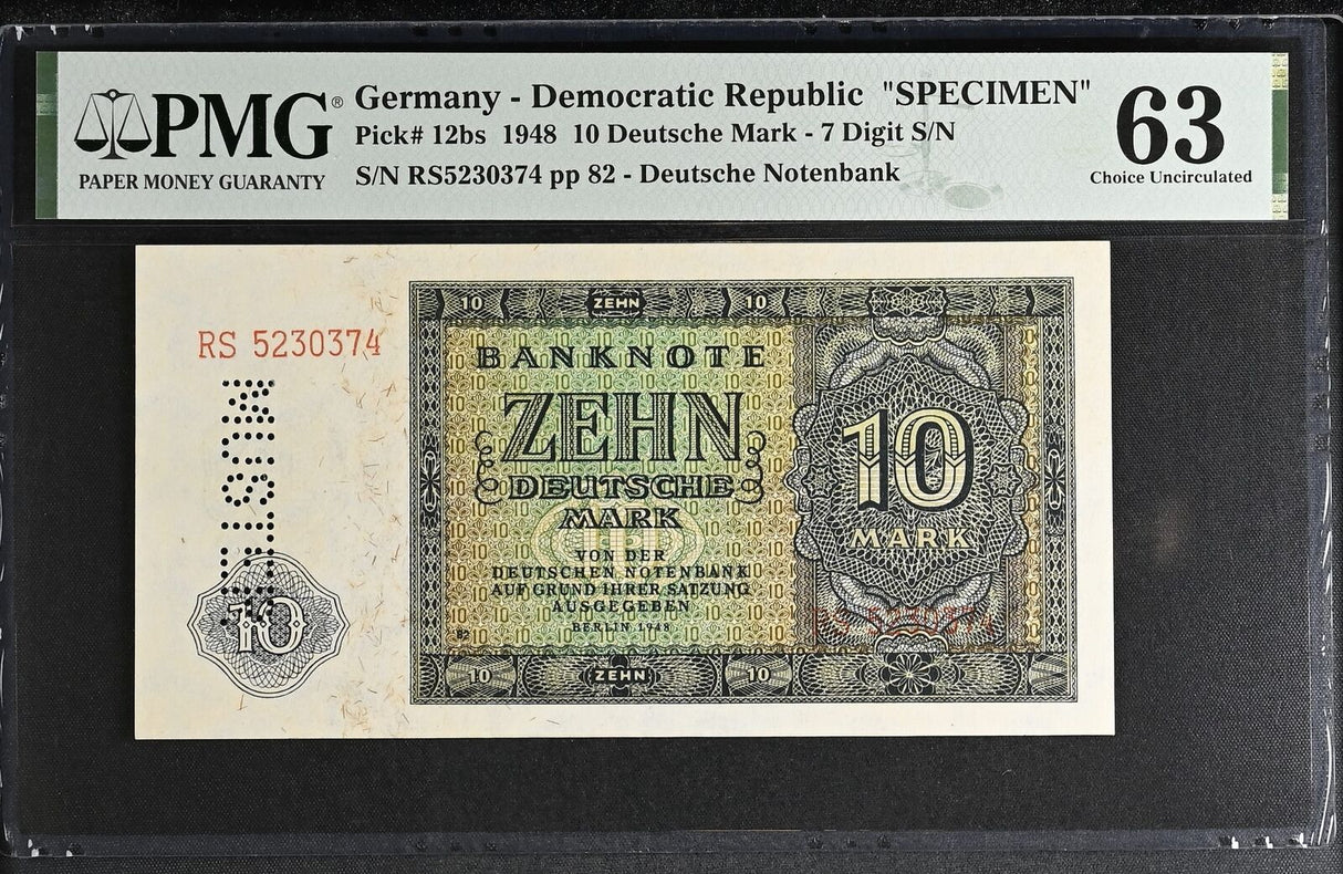 Germany Democratic 10 Deutsche Mark 1948 SPECIMEN P 12 bs Choice UNC PMG 63