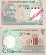 Bangladesh set 4 UNC 2 5 10 20 Taka 2014-2022 P 52 54 55 64 SPECIMEN