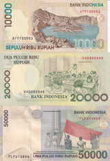 Indonesia Set 3 UNC 10000 20000 50000 Rupiah Ramdom Year P 137 138 139