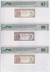 Hong Kong Set 3; 1 Cent ND 1961-1971-1992 P 325 a b d Gem UNC PMG 65 66 67 EPQ