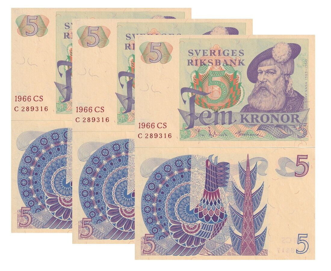 Sweden 5 Kronor 1966 P 51 AUnc LOT 3 PCS