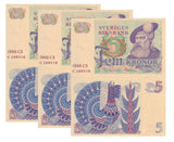 Sweden 5 Kronor 1966 P 51 AUnc LOT 3 PCS