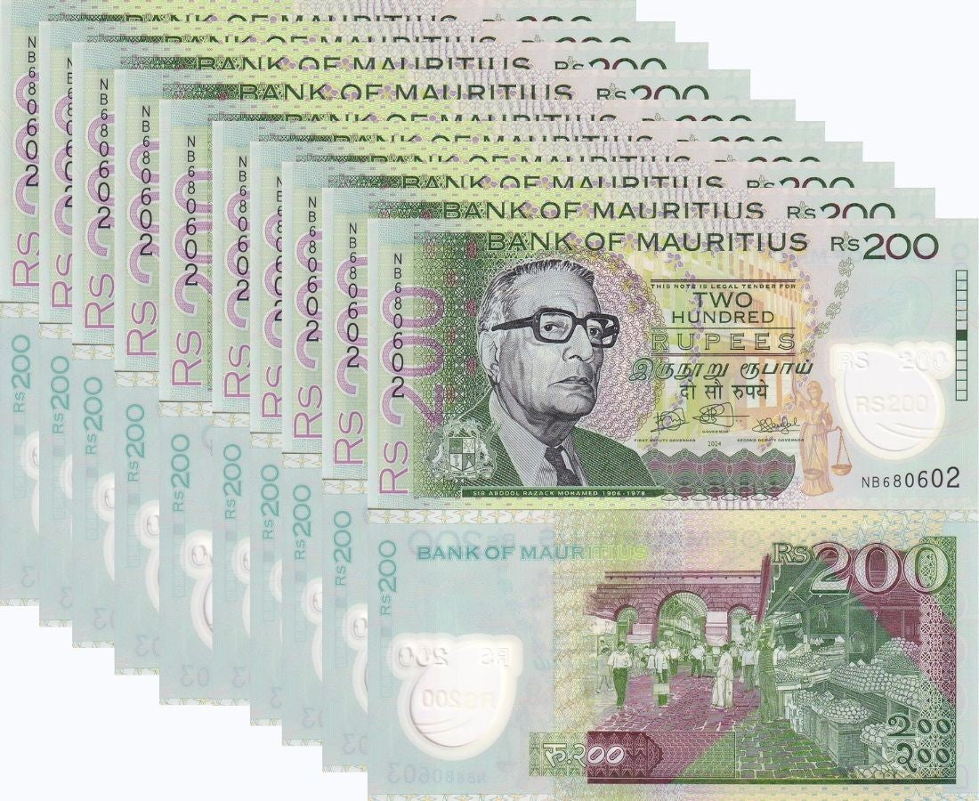 Mauritius 200 Rupees 2024/2025 Polymer P W65B NEW LOT 10 UNC