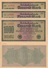 Germany 1000 Mark 1922 P 76 b AU-UNC LOT 3 PCS