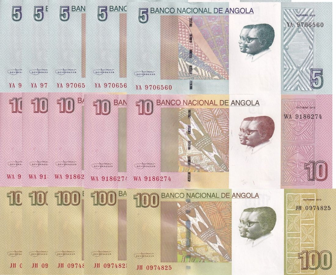 Angola Set 3 X LOT 5 = 15 UNC 5 10 100 Kwanzas 2012 / 2017 P 151A 151B P 153