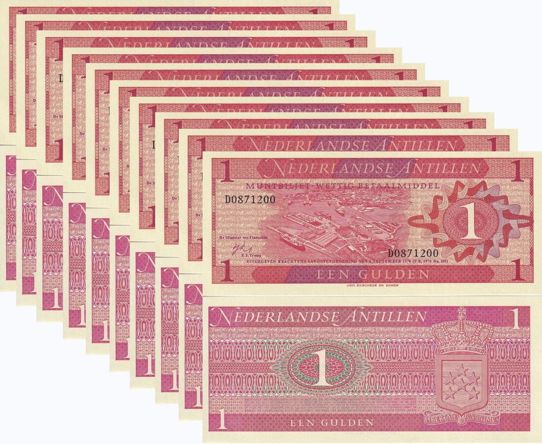 Netherlands Antilles 1 Gulden 1970 P 20 UNC LOT 10 PCS