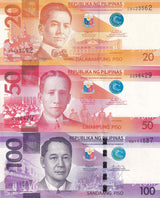 Philippines Set 3 Pcs 20 50 100 Pesos Random Year P 206 207 208
