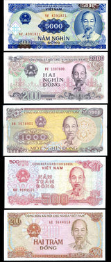 Vietnam Set 5 Pcs 200 500 1000 2000 5000 Dong 1987-91 P 100 101 106 107 108 UNC