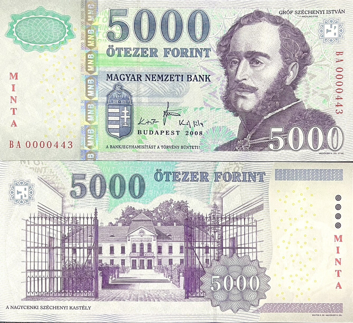 Hungary 5000 Forint 2008 MINT Overprint Specimen P 199 UNC Castle