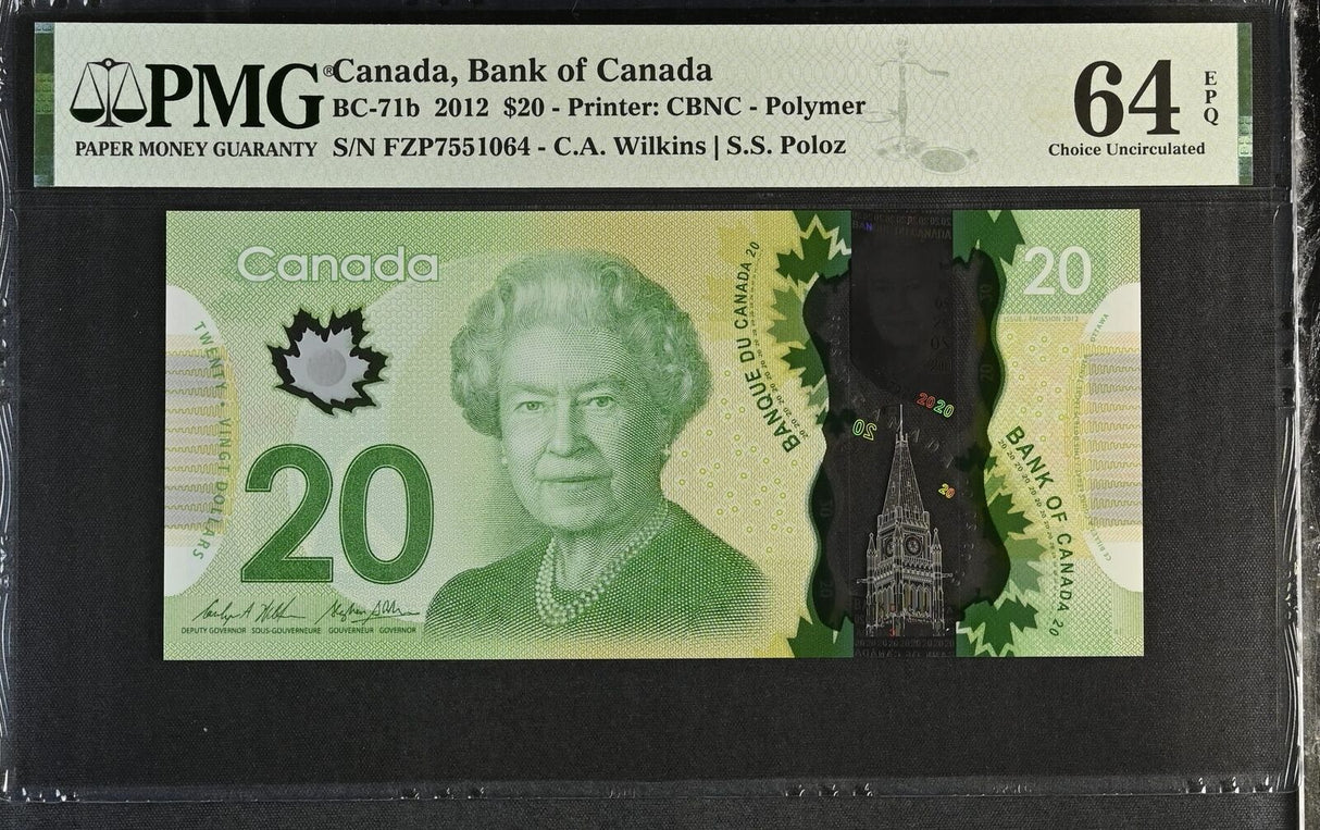 Canada 20 Dollars 2012 Polymer P 108 Wilkins Poloz Choice UNC PMG 64 EPQ