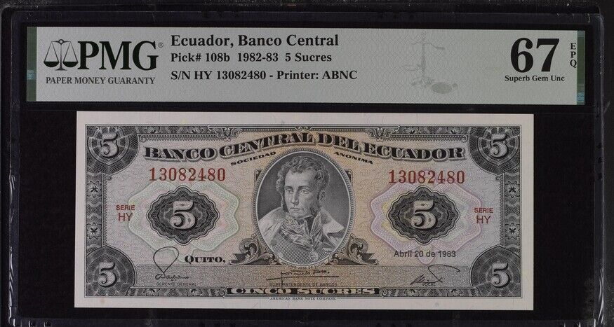 Ecuador 5 Sucres 1983 P 108 b Superb Gem UNC PMG 67 EPQ