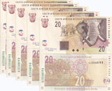South Africa 20 Rands ND 2009 P 129 b Elephant UNC LOT 5 PCS