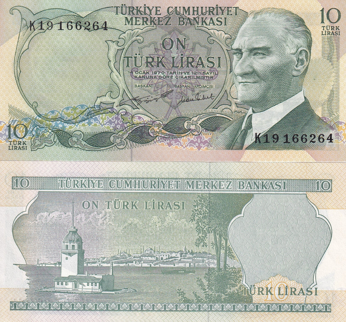 Turkey 10 Lira 1970 (1975) P 186 AUnc