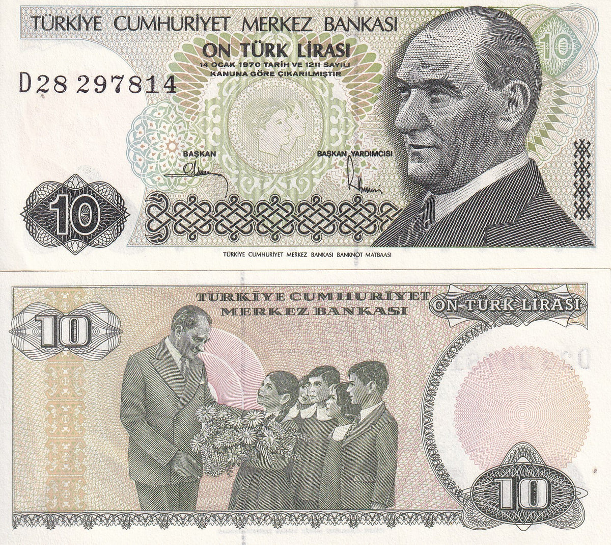 Turkey 10 Lira 1970 P 193 UNC , President Mustafa Kemal Ataturk