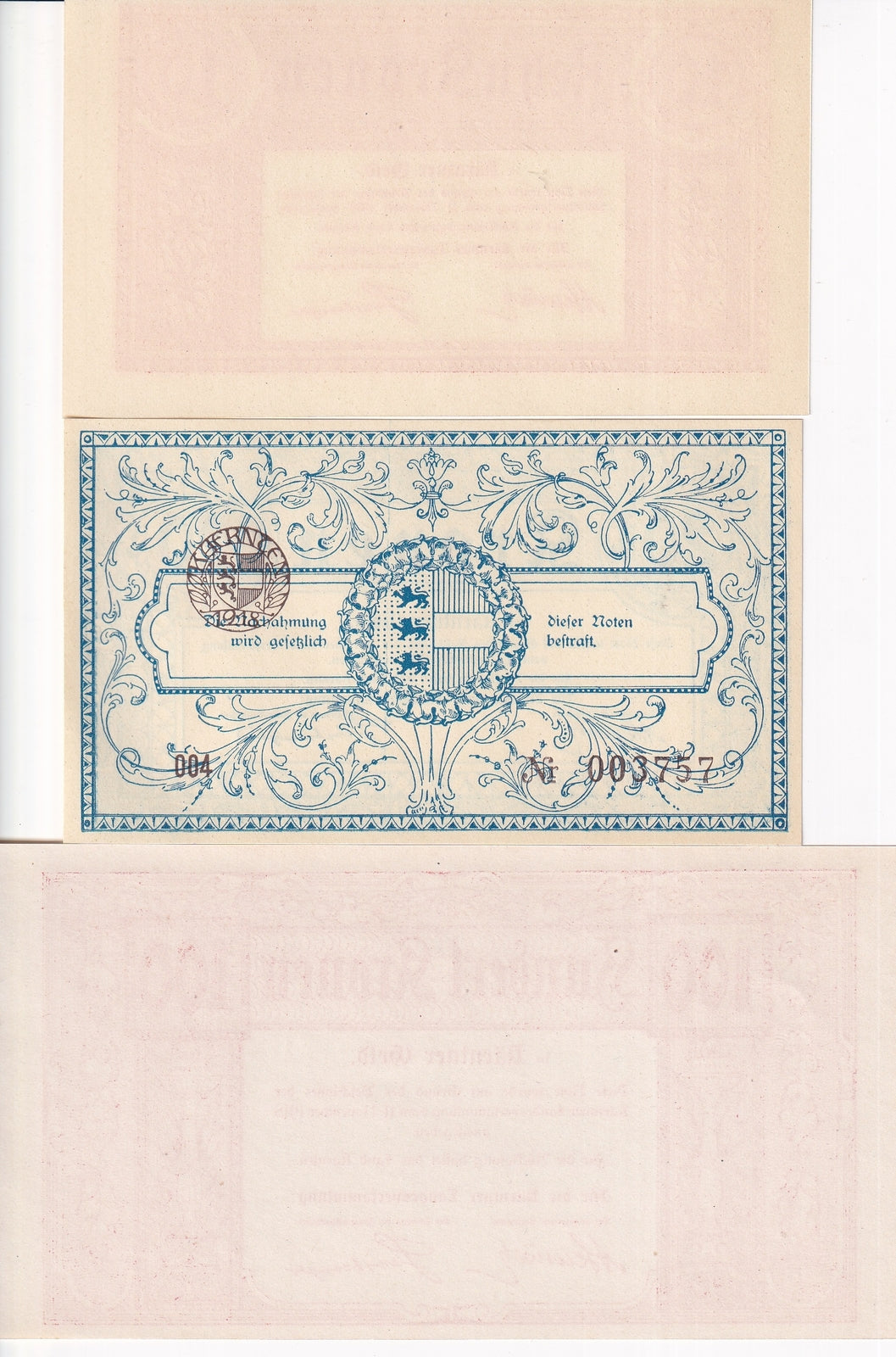 Austria SET 3 UNC 10 20 100 Kronen 1918 Karnten (Carinthia) P S102 S103 S105