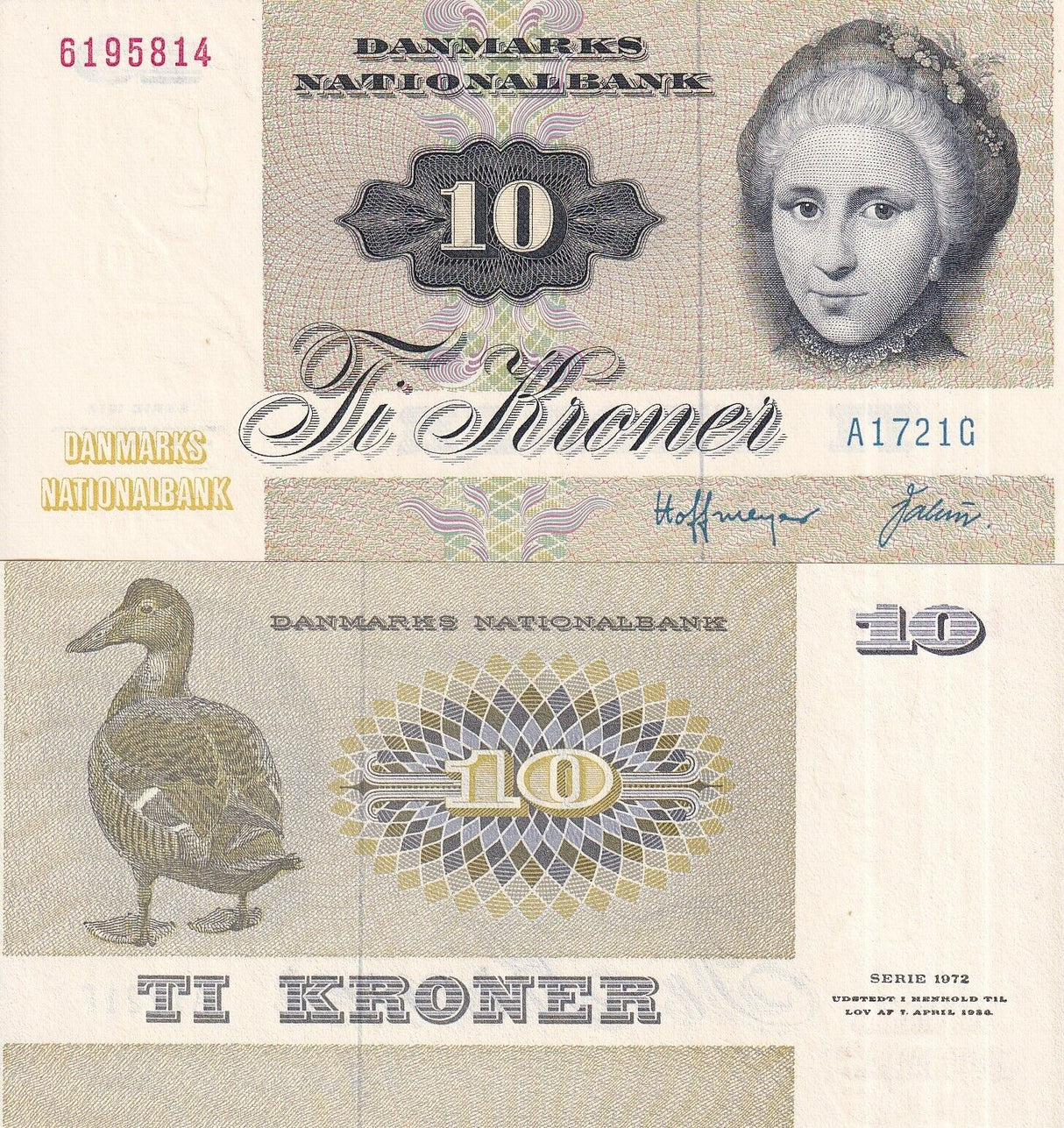 Denmark 10 Kroner 1972 P 48 a UNC