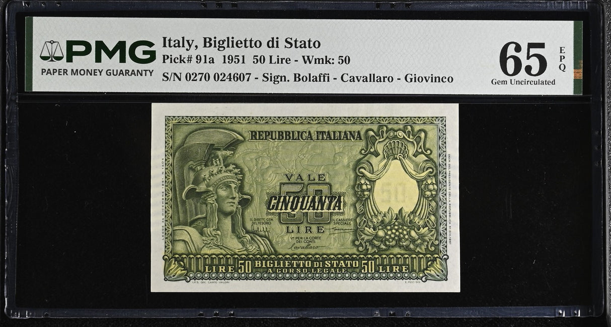Italy 50 Lire 1951 P 91 a Gem UNC PMG 65 EPQ