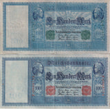 Germany SET 2 , 100 Mark 1910 Green + Red Seal P 42 43 Fine Used Circulated