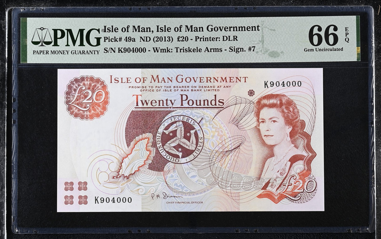 Isle of Man 20 Pounds ND 2013 P 49 a Nice 904000 Gem UNC PMG 66 EPQ