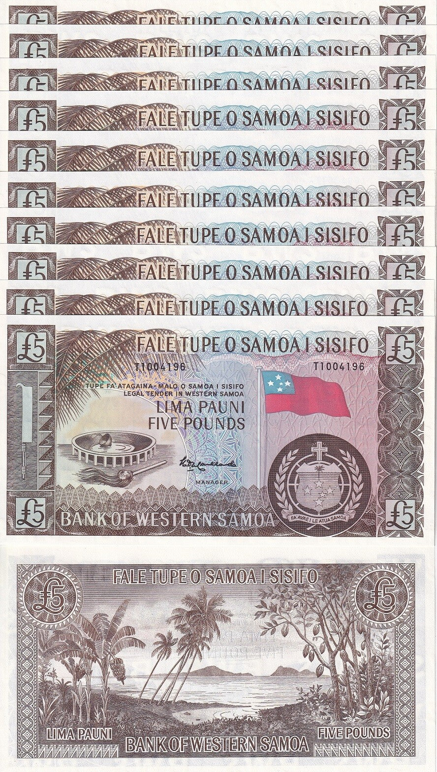 Western Samoa 5 Pounds ND 1963/2020 P 15CS AUnc LOT 10 PCS