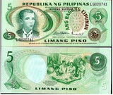 Philippines 5 Piso ND 1978 P 160 a SIGN 8 UNC