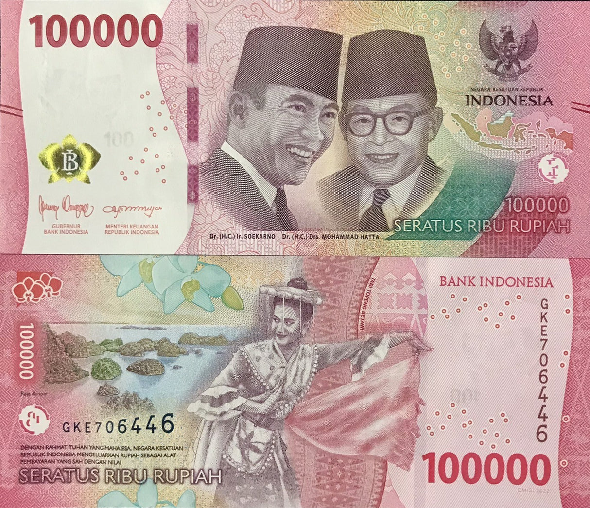 Indonesia 100000 Rupiah 2022/2025 New Date P 168 UNC