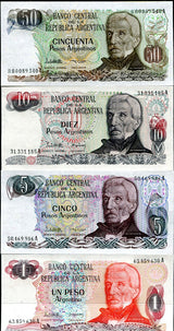 Argentina Set 4 Pcs 1 5 10 50 Pesos Nd 1983 P 311 312 313 314 UNC Random Sign
