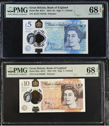 Great Britain Set 2; 5 10 Pounds 2015 2016 P 394 P 395 Superb Gem UNC PMG 68 EPQ