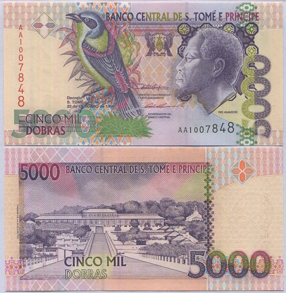 Saint Thomas & Prince 5000 Dobras 1996 P 65 UNC