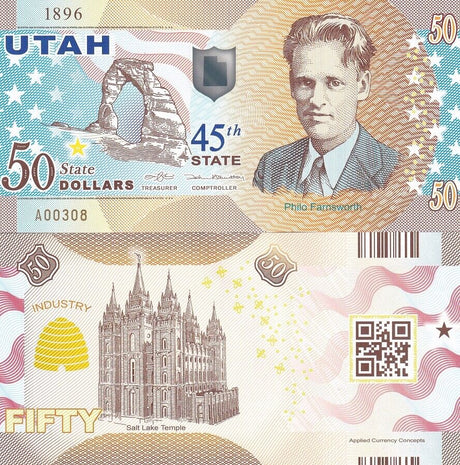UNITED STATE USA. 50 Dollars 2020 POLYMER 45th Utah Philo Farnsworth LOT 3 PCS