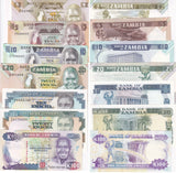 Zambia Set 7 UNC 2 5 10 20 100 Kwacha 1980 - 1991 P 24 25 26 27 31 32 34