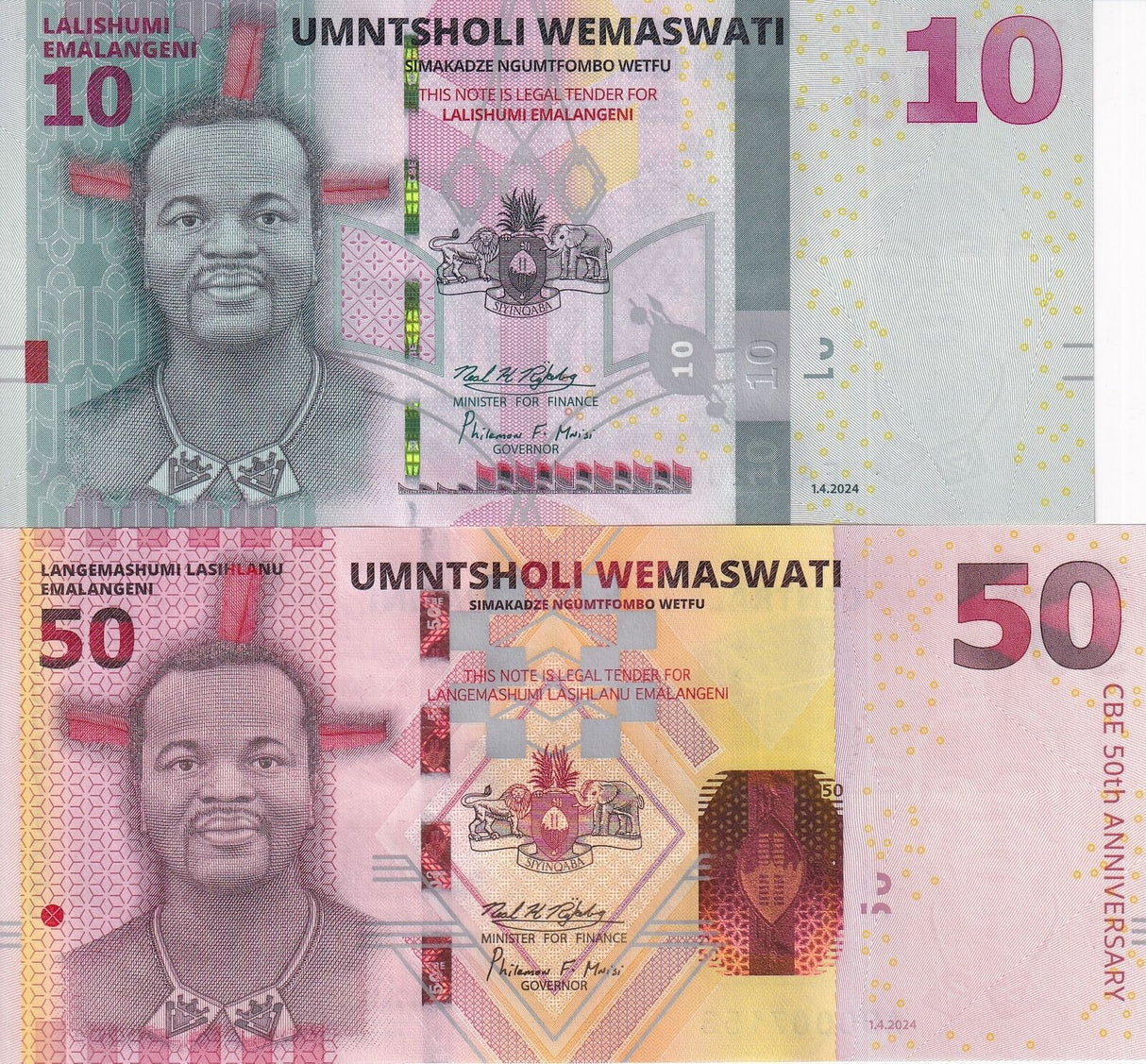 Eswatini Set 2 PCS 10 50 Emalangeni Swaziland 2024 P 46 P NEW Design UNC
