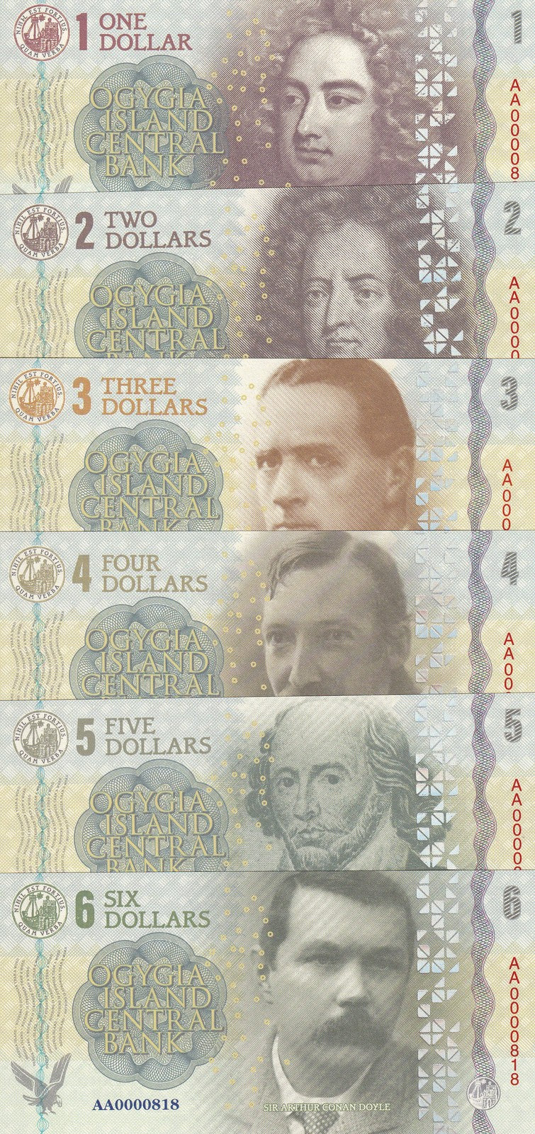 Ogygia Island Set 6, 1 2 3 4 5 6 Dollars 2018 Writers 1ST edition Fantasy