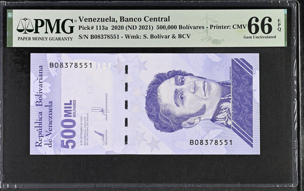 Venezuela 500000 Bolivares 2020 ND 2021 P 113 a Gem UNC PMG 66 EPQ